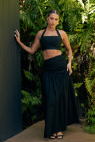  Nora Set black — black linen matching set full length front view — Little JC Boutique