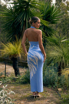 Julia Knit Dress — baby blue knit halter maxi dress open back view — Little JC Boutique