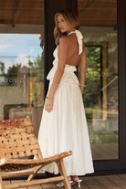 Elle Set — white embroidered co-ord set open back halter tie detail — Little JC Boutique