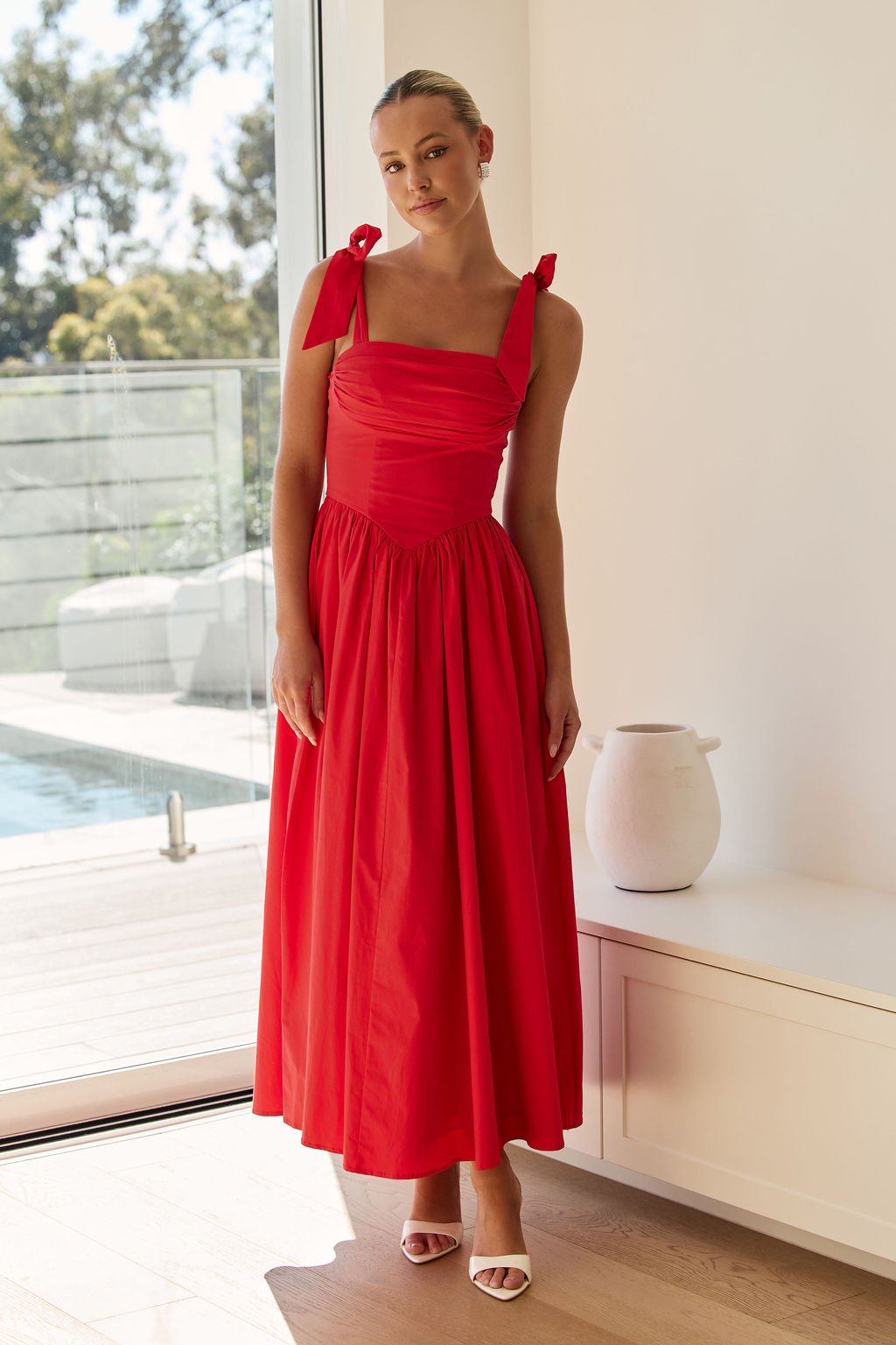 soleil maxi dress red square neck tie strap summer maxi dress Australia